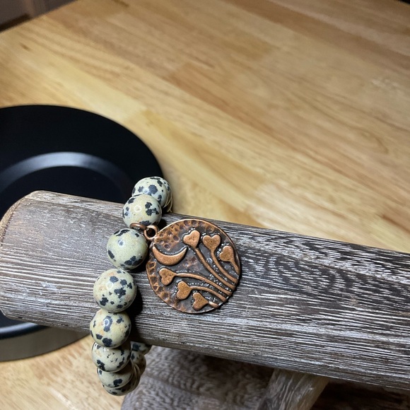 Dalmatian Jasper Beads (10 mm) with Copper Moon/Hearts Charm - Picture 10 of 12